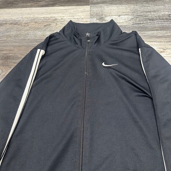 Nike Black White Stripe Mens Large Mini Swoosh Performance Full Zip Track Jacket - Picture 2 of 8